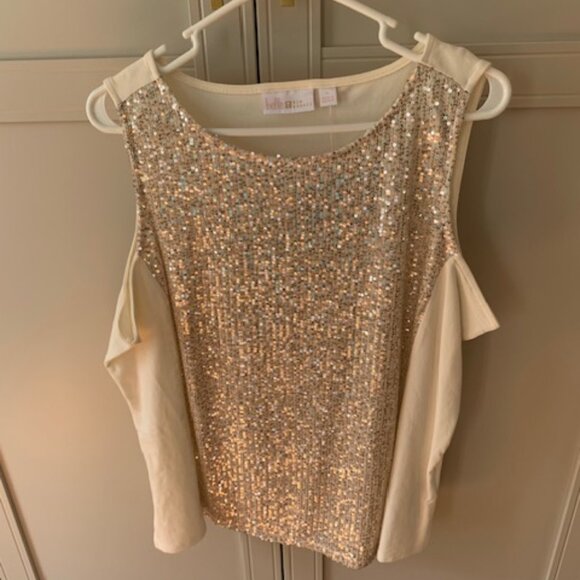 Belle by Kim Gravel Tops - Kim Gravel Sequin Mesh Knit Back Tank Top - XL - Champagne